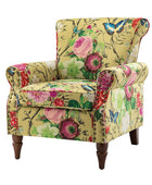 Modern Floral Pattern Upholstered Armchair with Wood Legs - Hulala Home