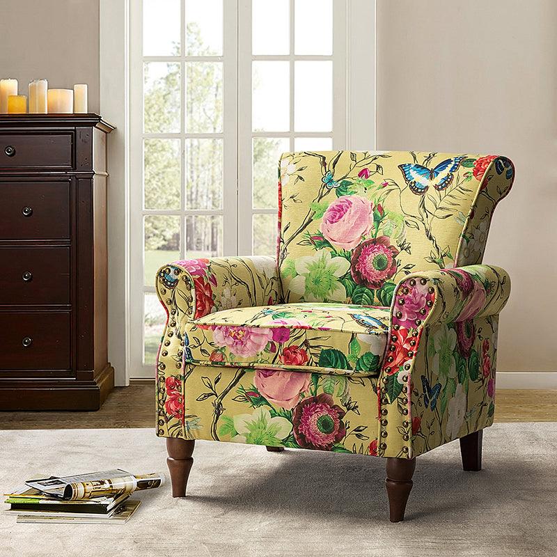 Modern Floral Pattern Upholstered Armchair with Wood Legs - Hulala Home