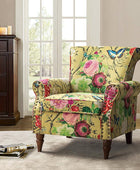 Modern Floral Pattern Upholstered Armchair with Wood Legs - Hulala Home