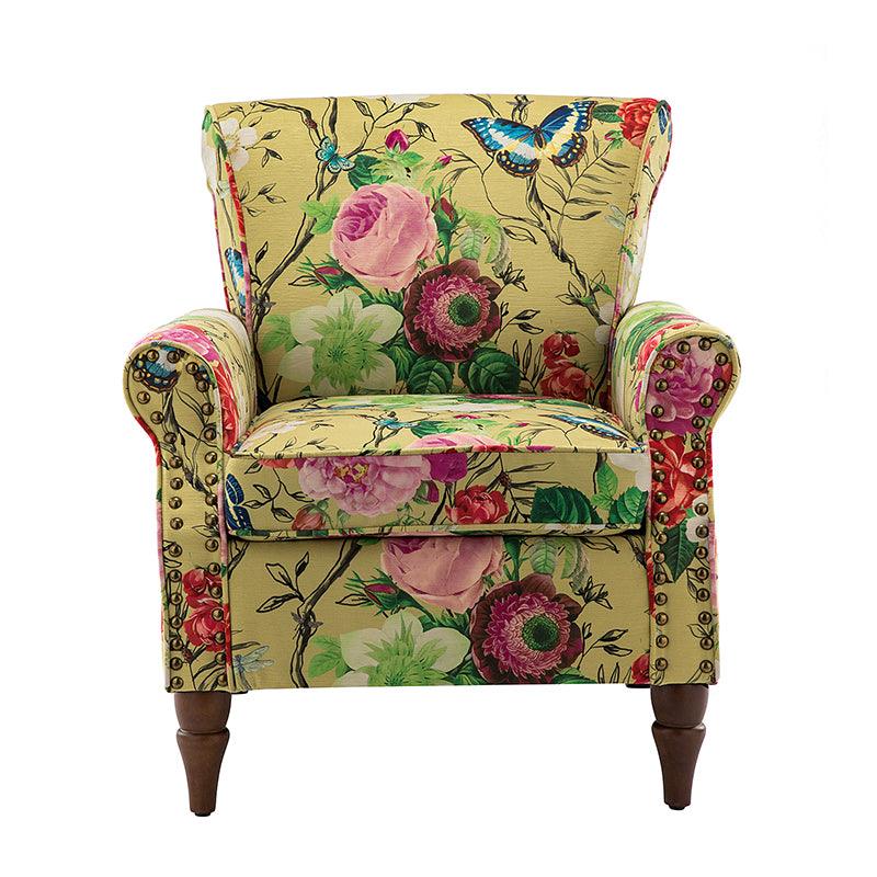 Modern Floral Pattern Upholstered Armchair with Wood Legs - Hulala Home