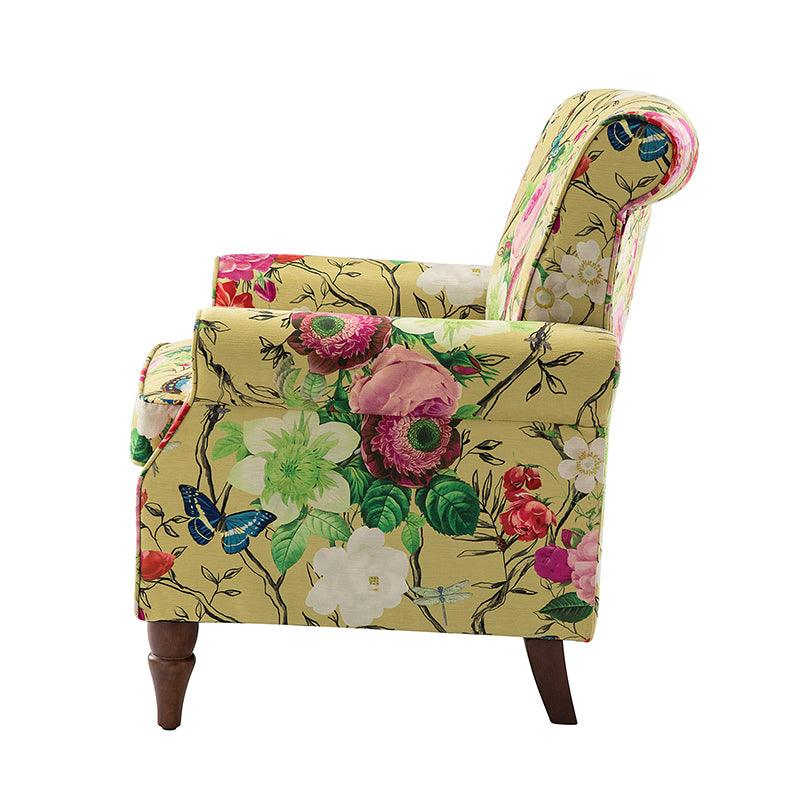 Modern Floral Pattern Upholstered Armchair with Wood Legs - Hulala Home