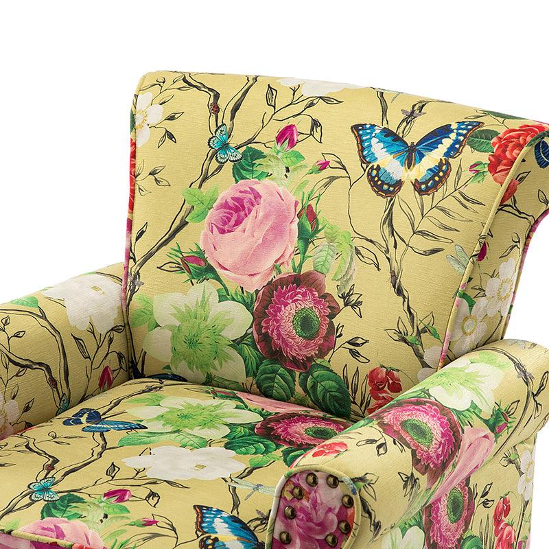 Modern Floral Pattern Upholstered Armchair with Wood Legs - Hulala Home