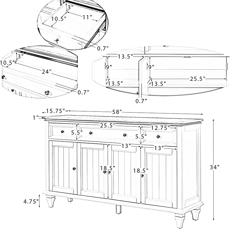 Raphael 58" Wide 3 Drawer Sideboard